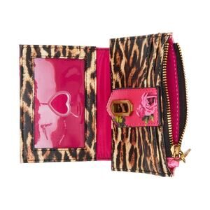 Betsey Johnson Leopard Floral Pink Bifold Wallet Zipper & Turn Lock NWT
